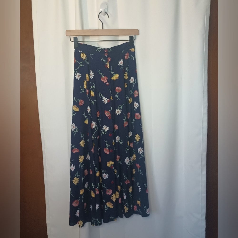 Byer California Womens 90s Button Front Floral Maxi Skirt XS/S Cottage Bloomcore